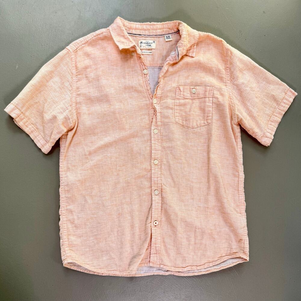 Weatherproof Vintage Linen Shirt XL Orange Stripe Beach Vacation Coastal